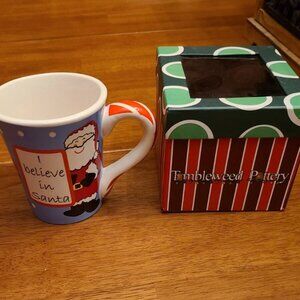 Tumbleweed Pottery Santa mug Christmas holiday cup mug I Believe in Santa R1